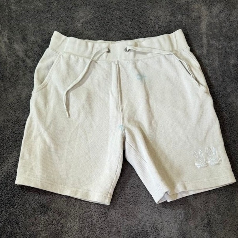 Psycho Bunny Mens White Pique Knit Lounge Shorts Size XL Embroidered Logo 32x6.5
